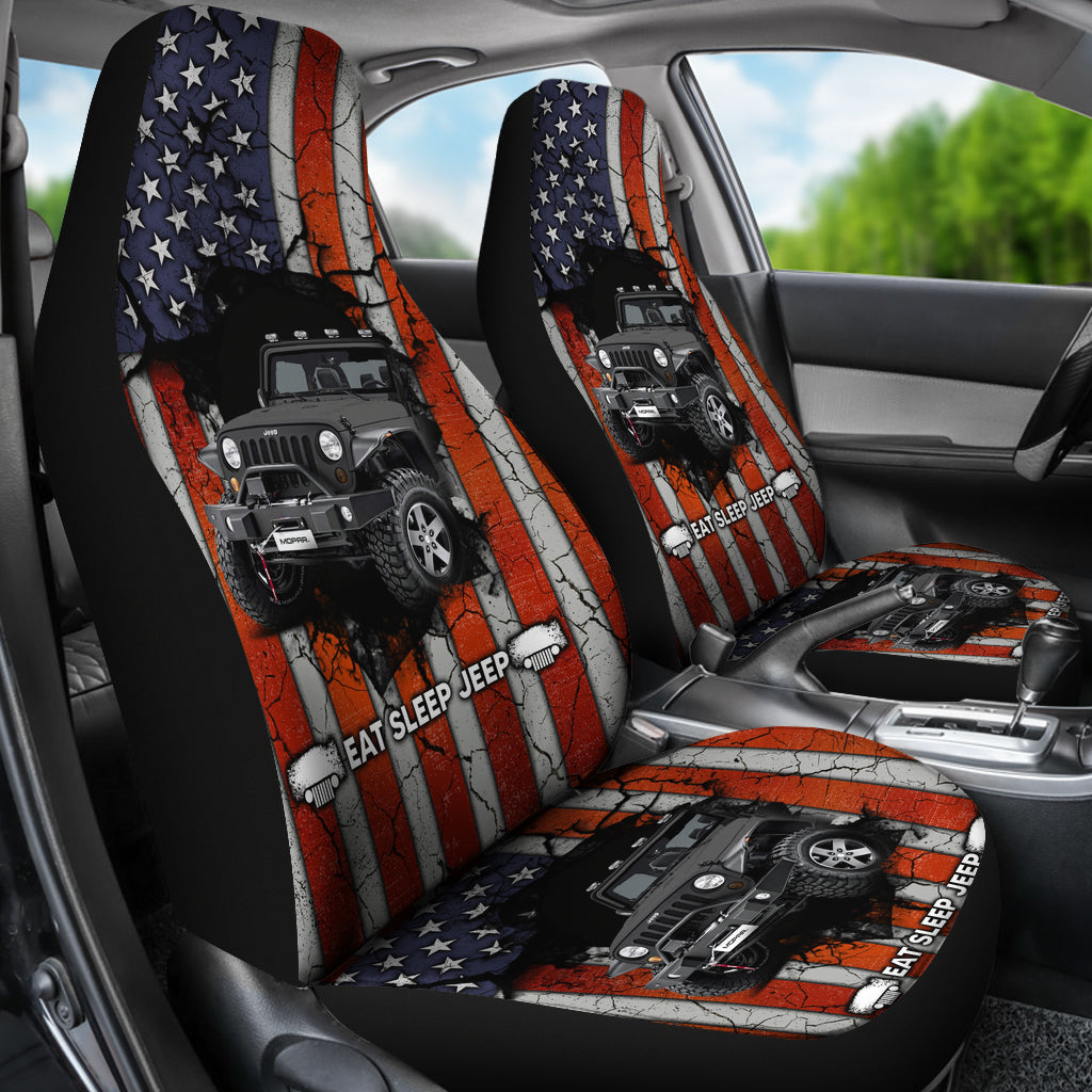 Eat Sleep Jeep Gray Car Seat Covers