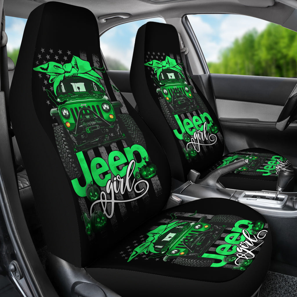 Halloween American Flag Green Jeep Girl Car Seat Covers