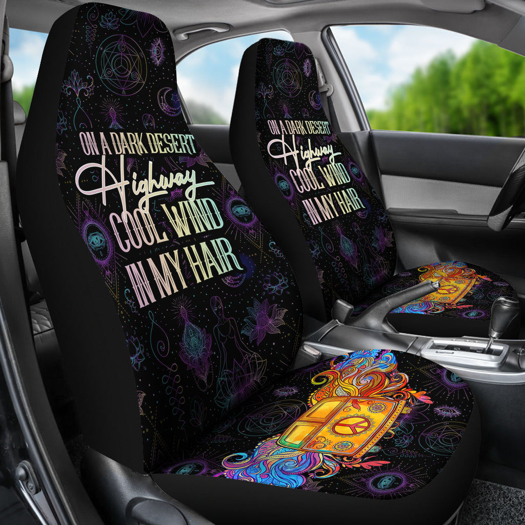 On A Dark Desert Hippie Van Car Seat Covers
