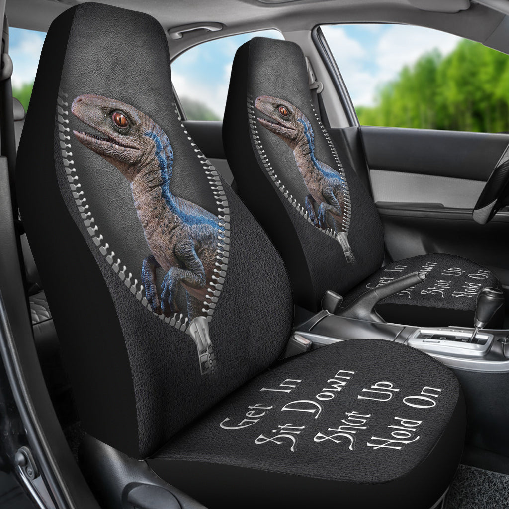Blue Velociraptor Dinosaur Get In Sit Down Shut Up And Hold On Car Zipper Car Seat Covers