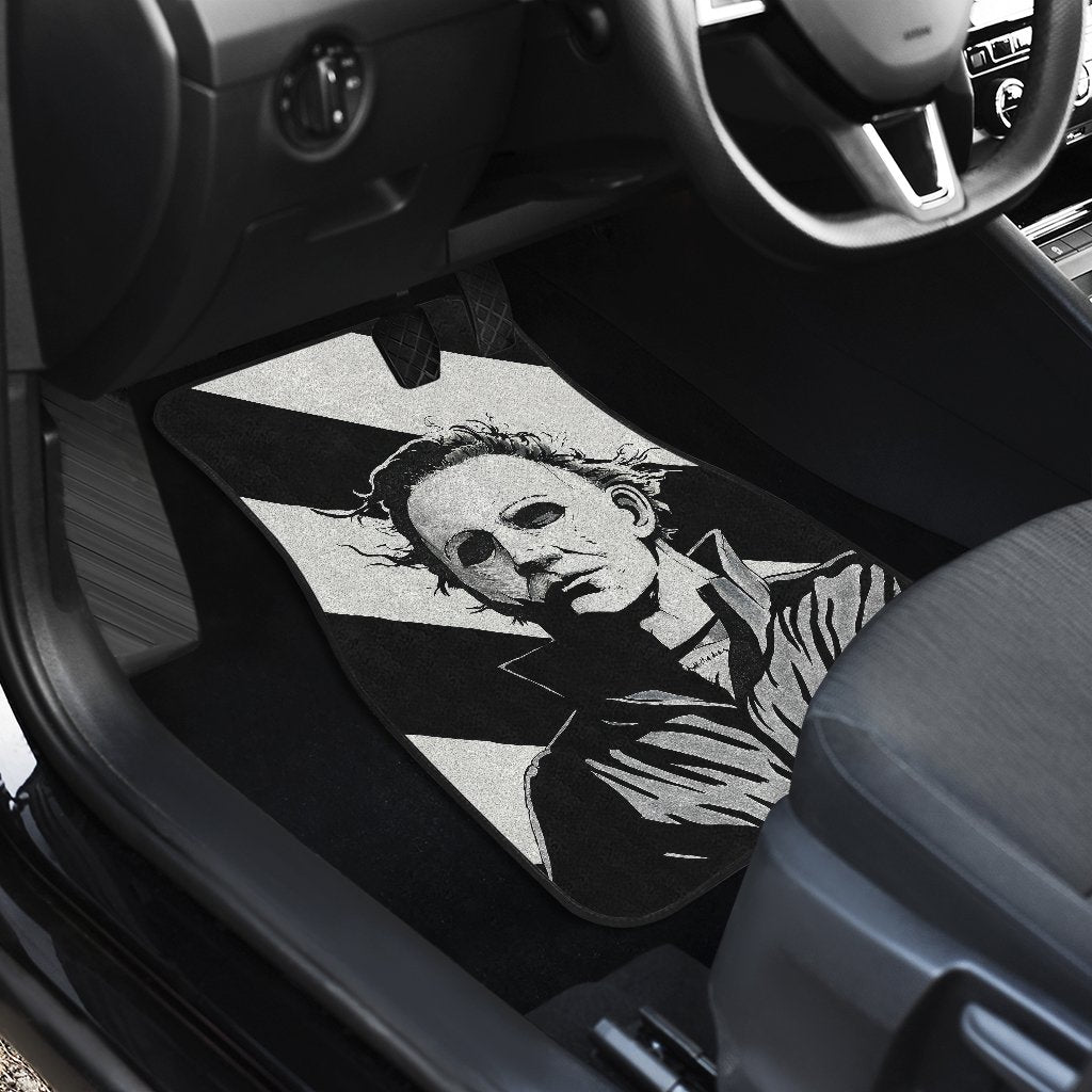 Horror Car Floor Mats Michael Myers Black And White Portrait Car Mats