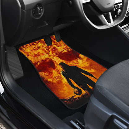 Horror Car Floor Mats Michael Myers Take Off Mask Flaming Skull Car Mats