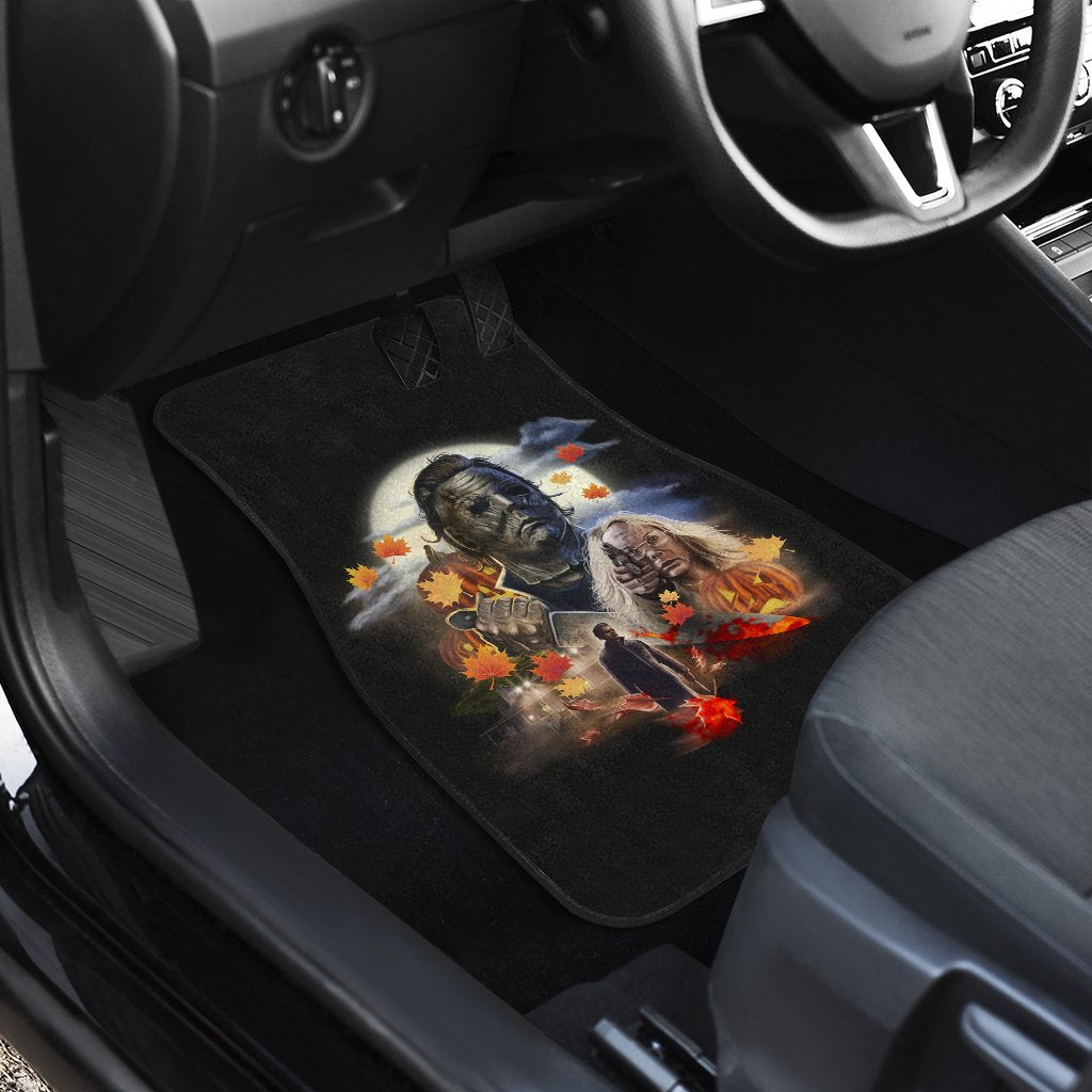 Horror Car Floor Mats Michael Myers And Laurie Maple Leaf Falling Car Mats