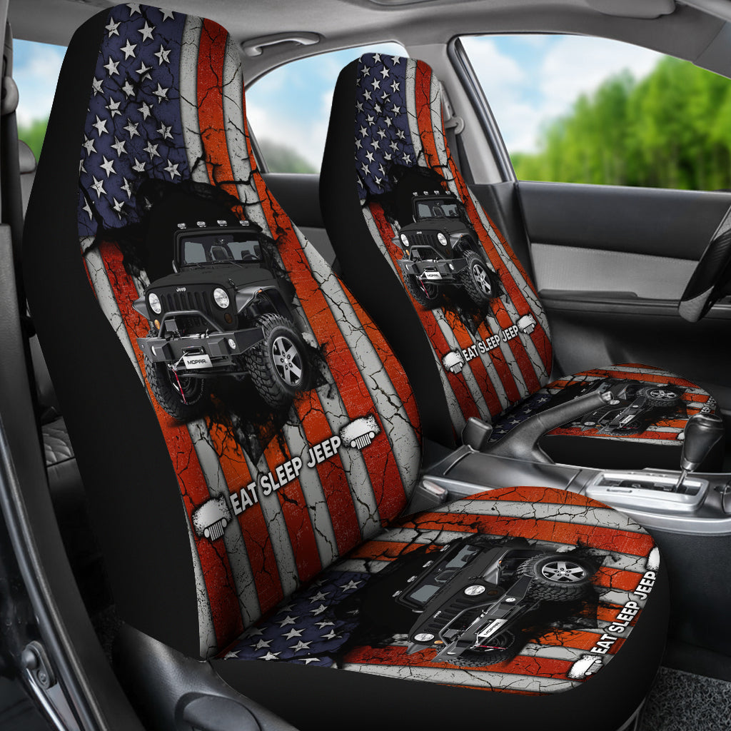 Eat Sleep Jeep Black Car Seat Covers