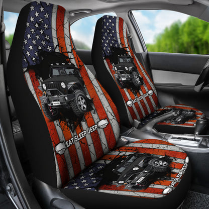 Eat Sleep Jeep Black Car Seat Covers