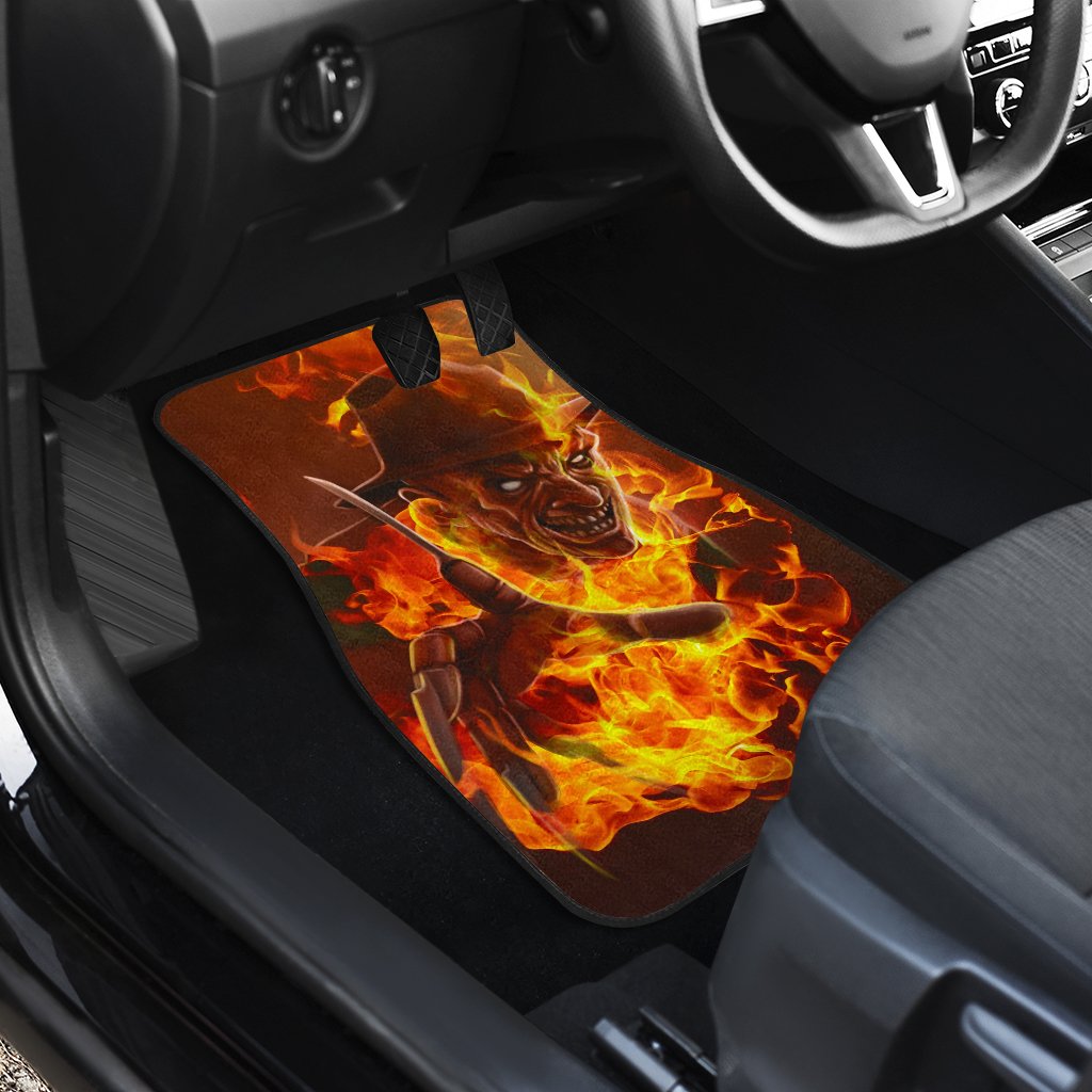 Horror Car Floor Mats Scary Freddy Krueger Flaming In Fire Car Mats