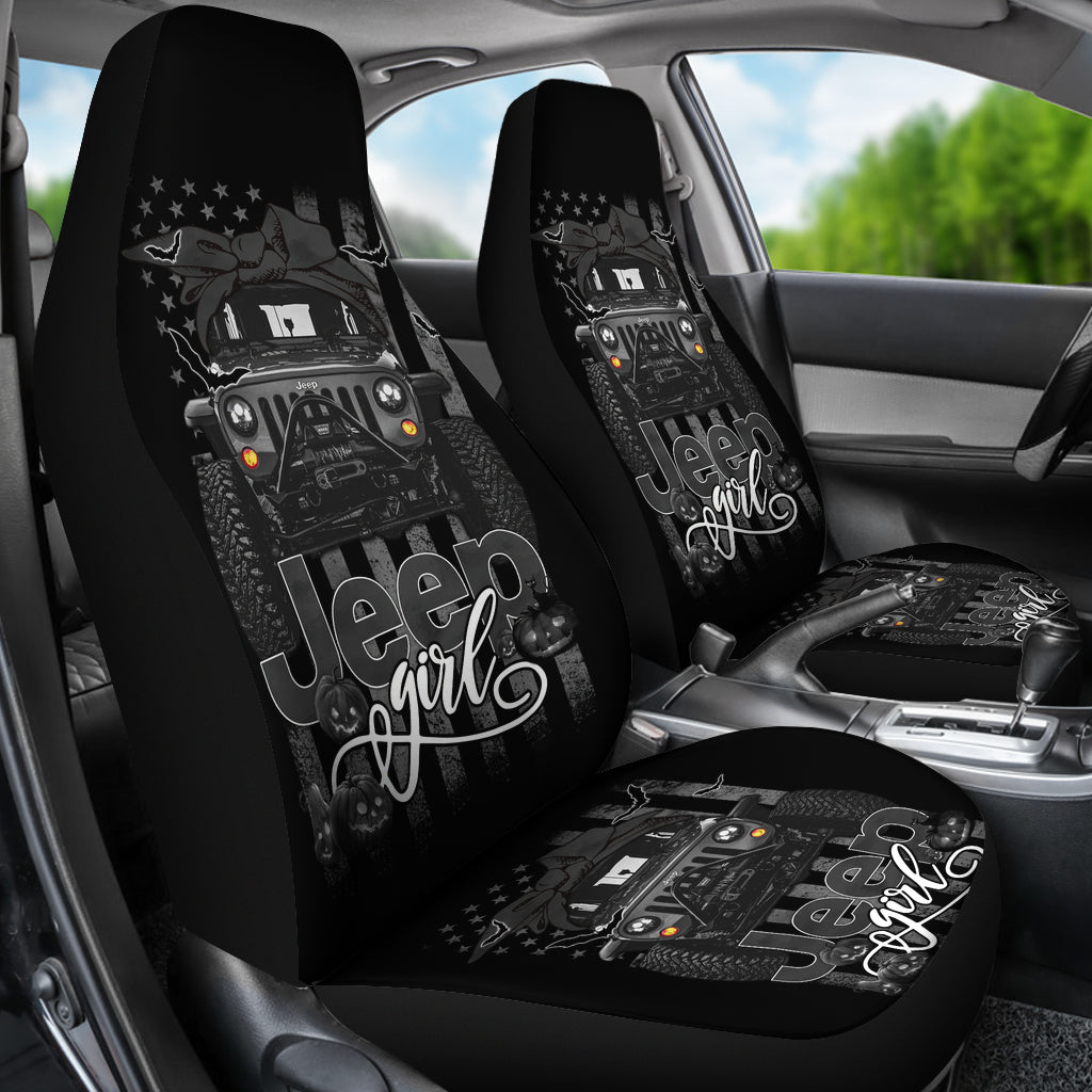 Halloween American Flag Black Jeep Girl Car Seat Covers