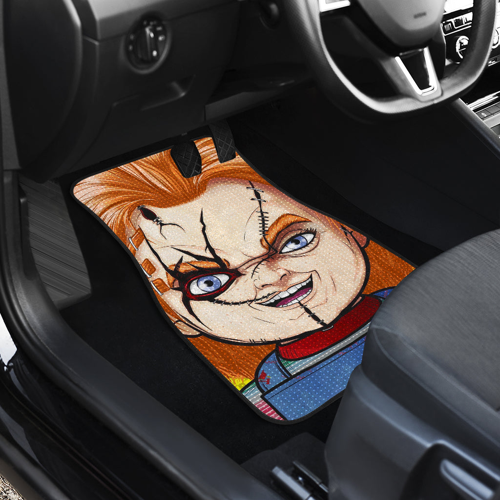 Horror Car Floor Mats - Chucky Doll With Knife Fire Car Mats