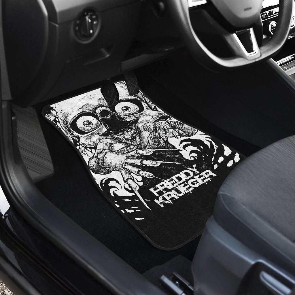 Horror Car Floor Mats Freddy Krueger Claw Glove Black White Scary Eyes Car Mats