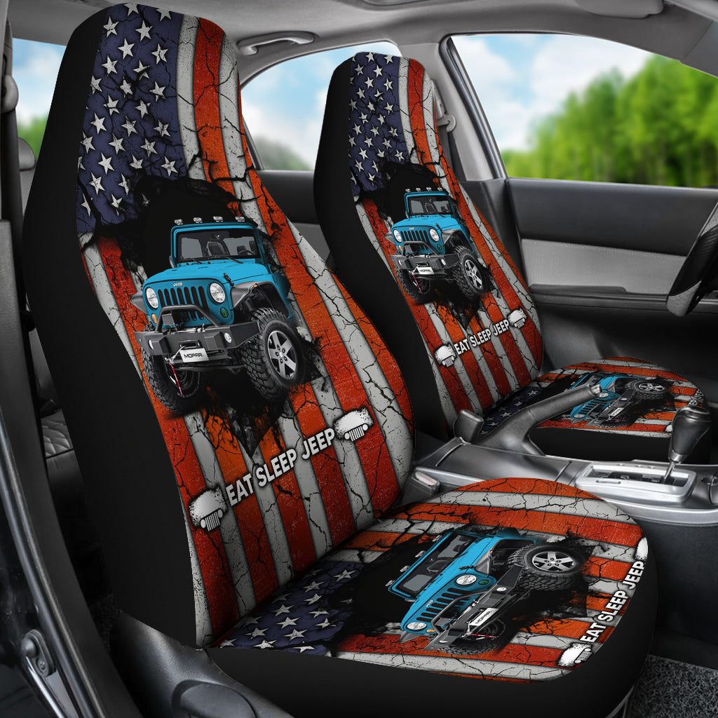 Eat Sleep Jeep Blue Car Seat Covers