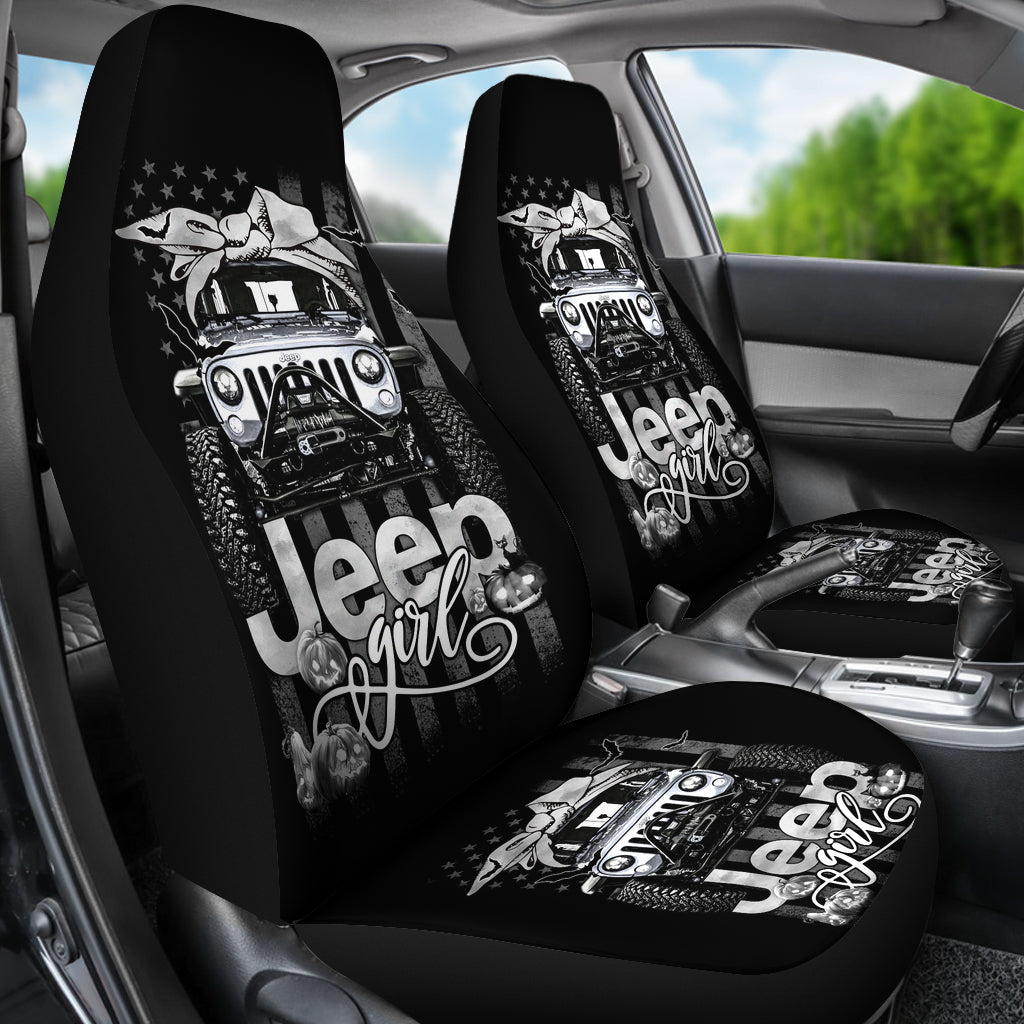 Halloween American Flag White Jeep Girl Car Seat Covers