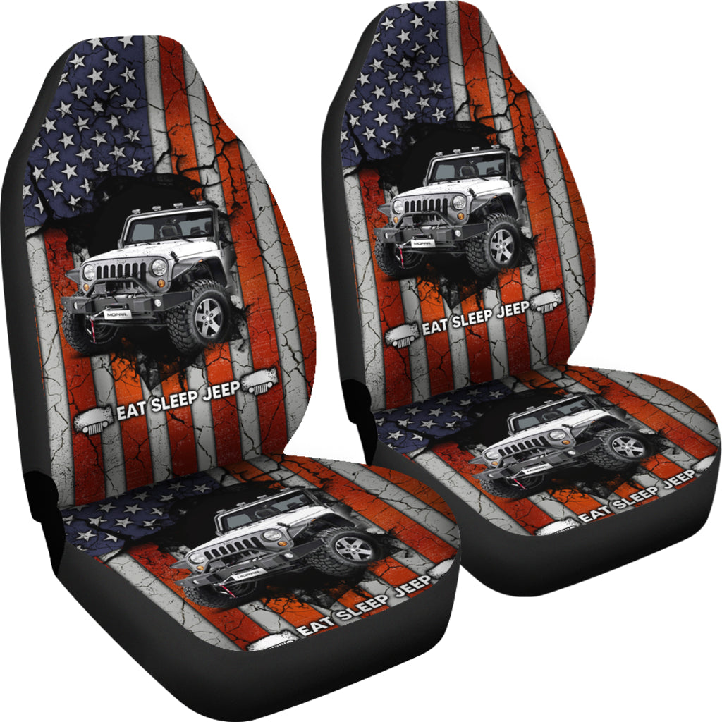 Eat Sleep Jeep American Flag Car Seat Covers
