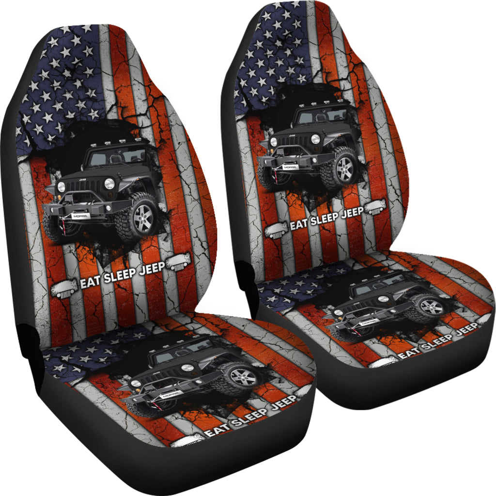 Eat Sleep Jeep Black Car Seat Covers