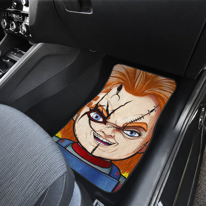 Horror Car Floor Mats - Chucky Doll With Knife Fire Car Mats