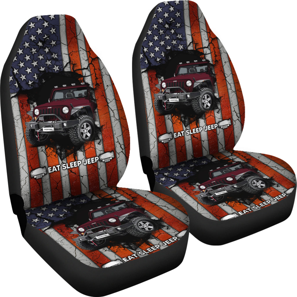 Eat Sleep Jeep Dark Red Car Seat Covers
