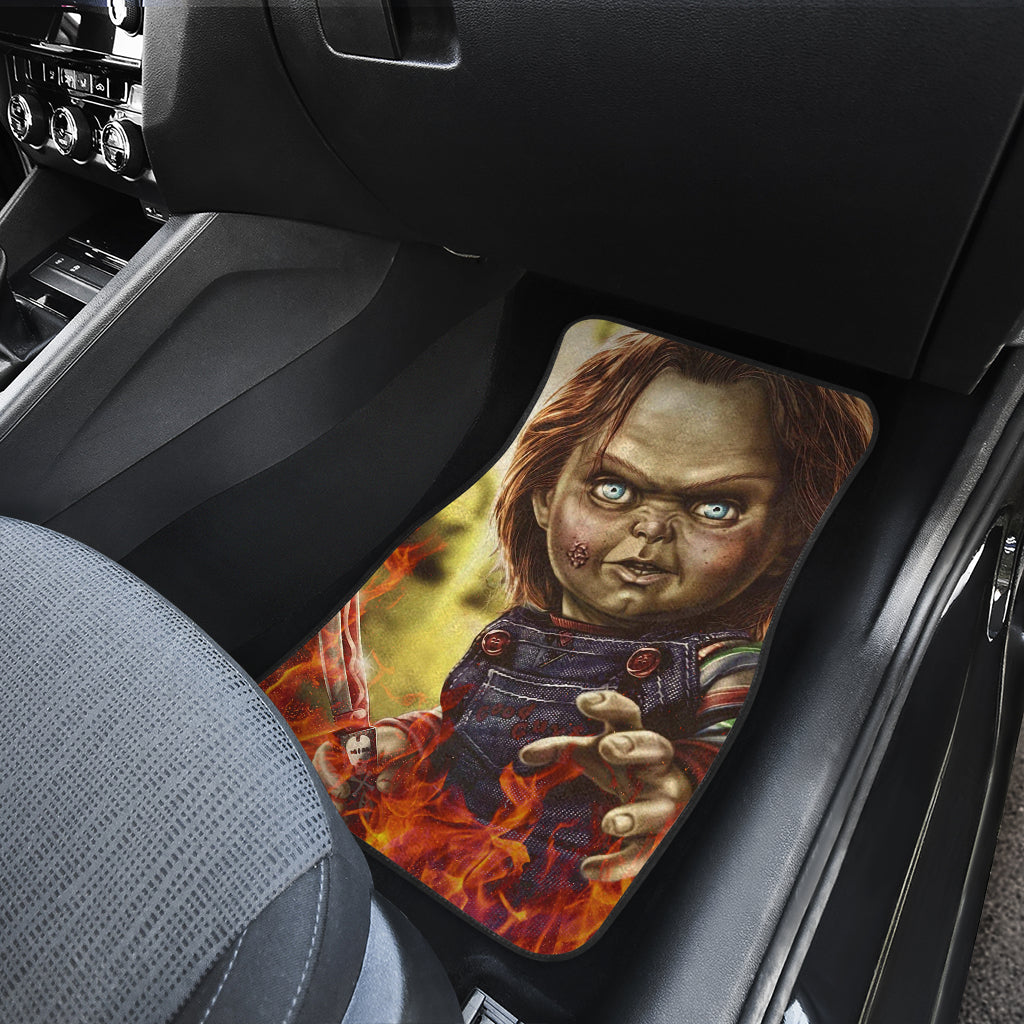 Horror Car Floor Mats - Chucky Doll With Knife Fire Car Mats