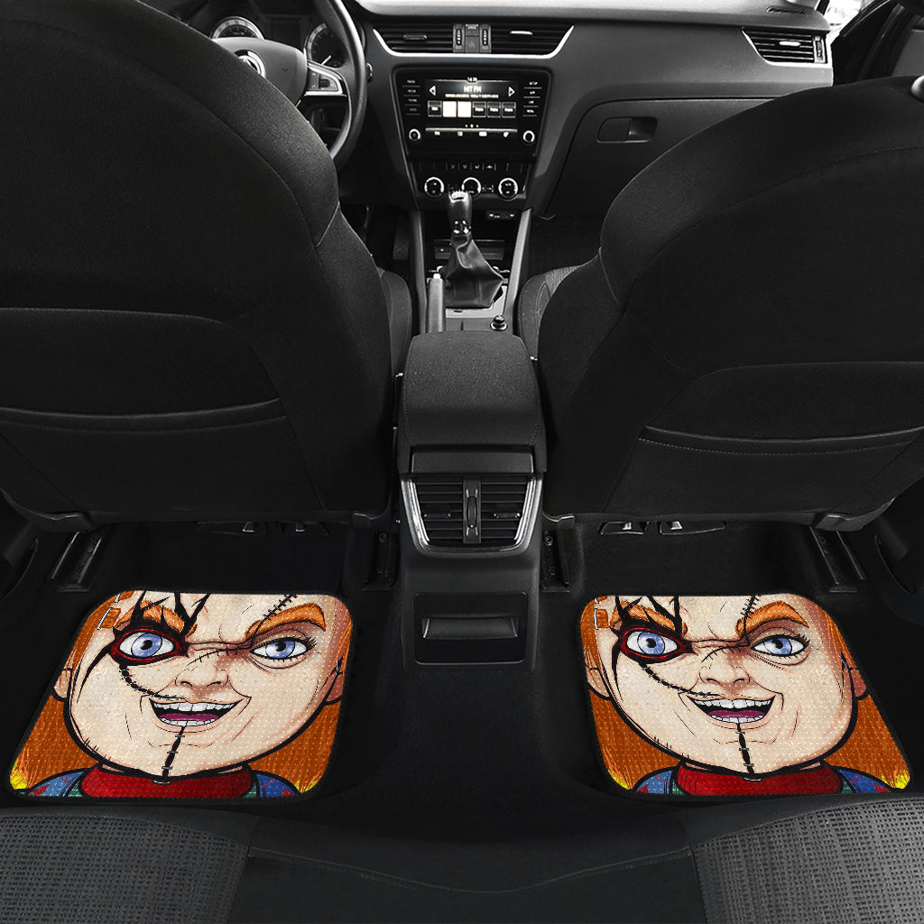 Horror Car Floor Mats - Chucky Doll With Knife Fire Car Mats