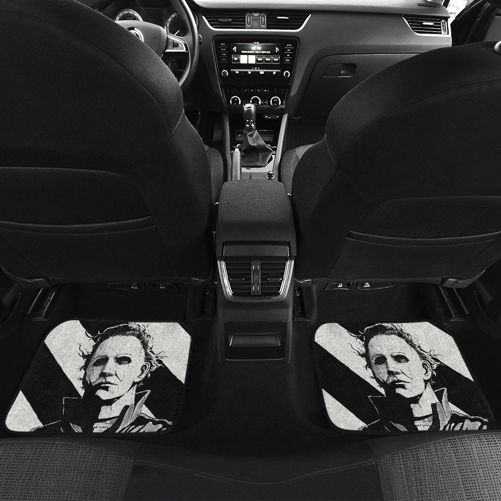 Horror Car Floor Mats Michael Myers Black And White Portrait Car Mats