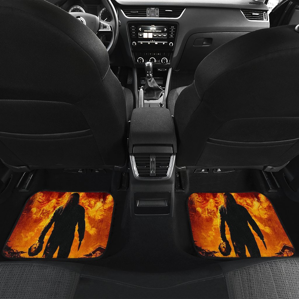 Horror Car Floor Mats Michael Myers Take Off Mask Flaming Skull Car Mats