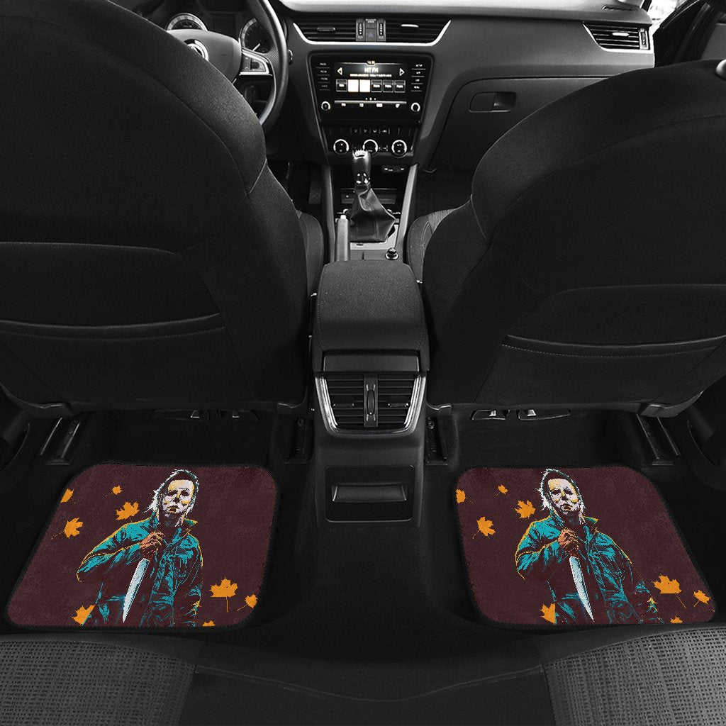 Horror Car Floor Mats Michael Myers In Forest Leaves Patterns Car Mats