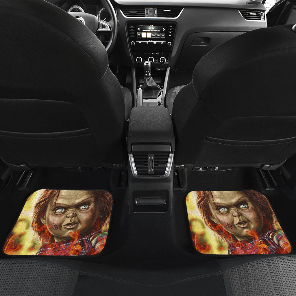 Horror Car Floor Mats - Chucky Doll With Knife Fire Car Mats