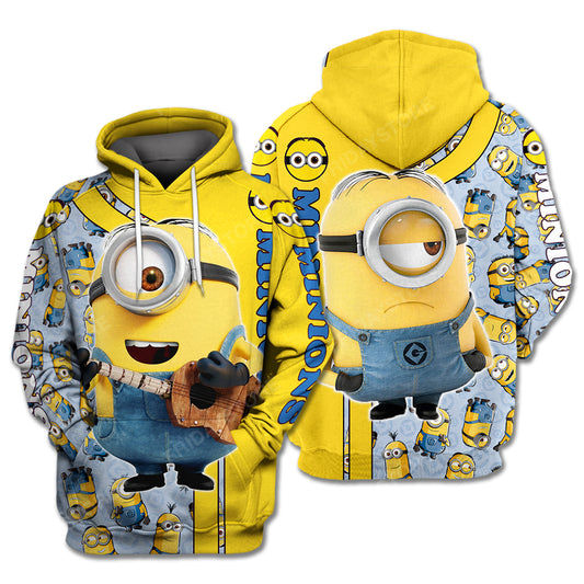 Minion Hoodie Minions Stuart With Guitar Hoodie Yellow Blue Unisex