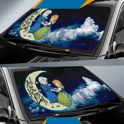 Frozen Car Sun Shade Elsa And Anna Love You To The Moon Winshield Sun Shade Blue