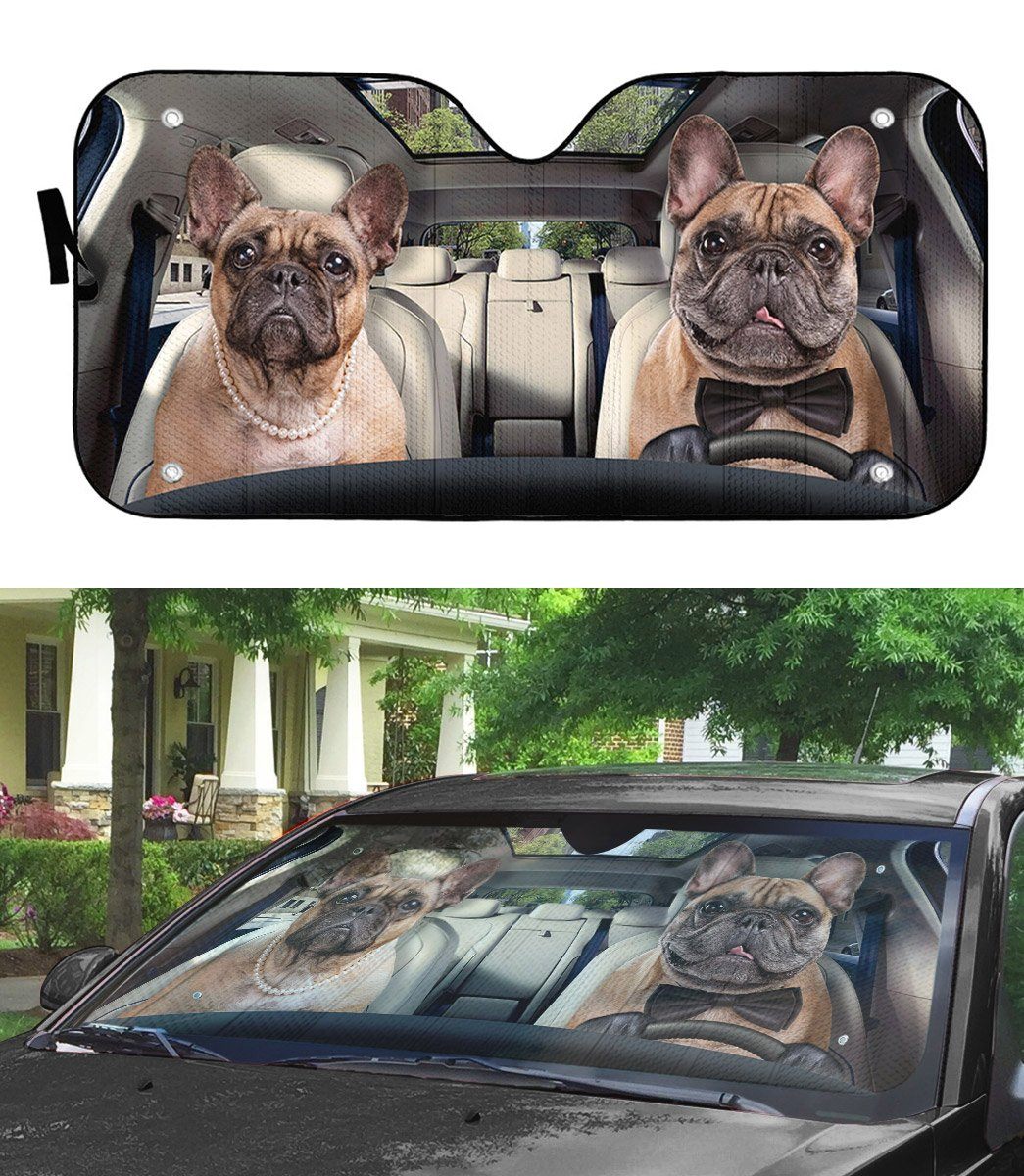 Gearhumans 3D Bulldog Couple Custom Car Auto Sunshade