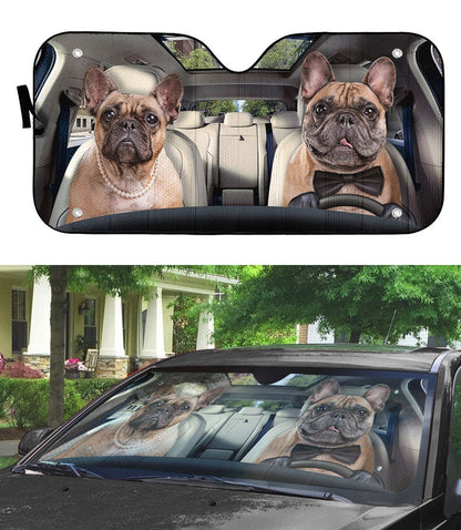 Gearhumans 3D Bulldog Couple Custom Car Auto Sunshade