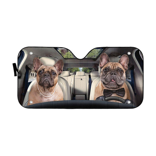 Gearhumans 3D Bulldog Couple Custom Car Auto Sunshade