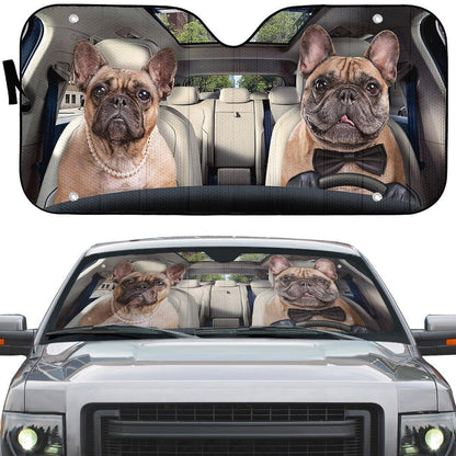 Gearhumans 3D Bulldog Couple Custom Car Auto Sunshade