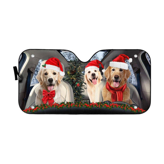 Gearhumans 3D Christmas Golden Retriever Custom Car Auto Sunshade