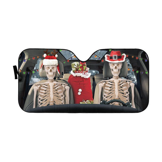 Gearhumans 3D Christmas Skeleton Couple Custom Car Auto Sunshade