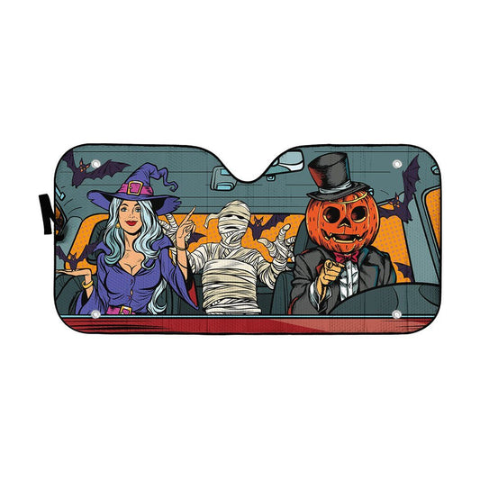 Gearhumans 3D Halloween Pop Art Custom Car Auto Sunshade