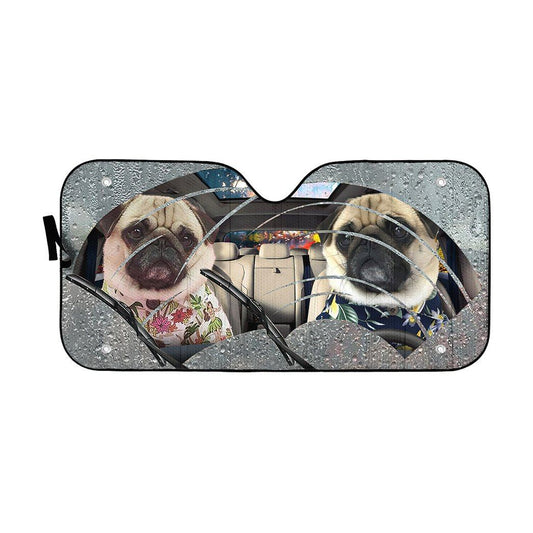 Gearhumans 3D Pugs Rain Custom Car Auto Sunshade