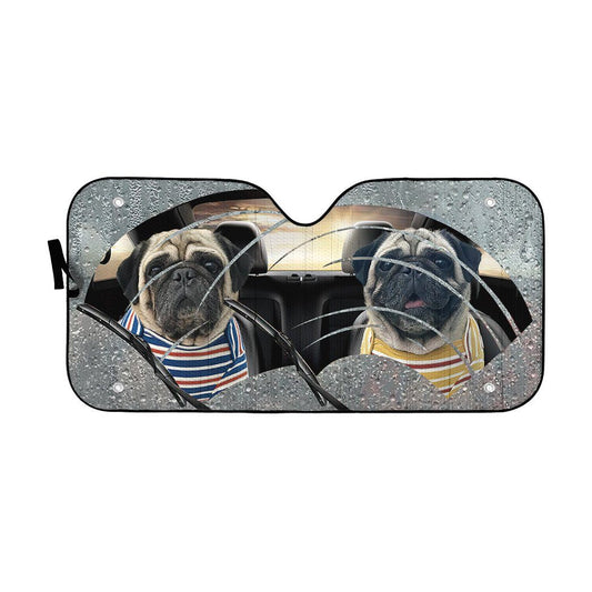 Gearhumans 3D Pugs Two Custom Car Auto Sunshade