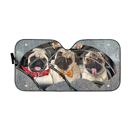 Gearhumans 3D Rain Three Pugs Custom Car Auto Sunshade