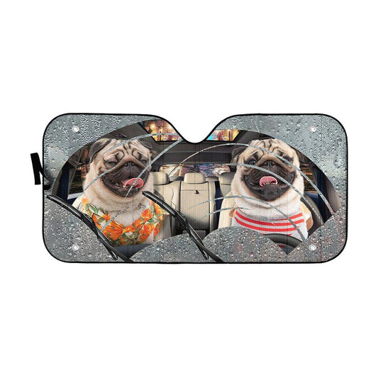 Gearhumans 3D Rain Two Pugs Custom Car Auto Sunshade