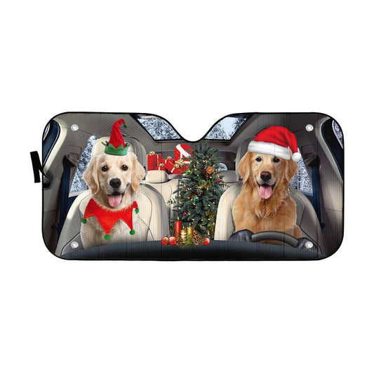 Gearhumans 3D Santa And Elf Golden Retriever Custom Car Auto Sunshade