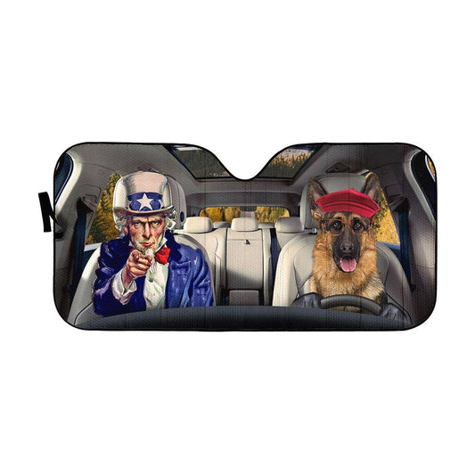 Gearhumans 3D Uncle Sam And German Shepherds Custom Car Auto Sunshade