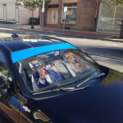 Gearhumans 3D Uncle Sam And Golden Retriever Custom Car Auto Sunshade