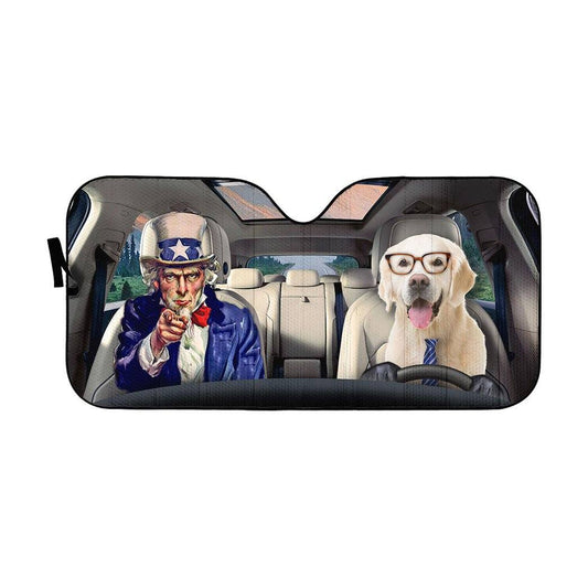 Gearhumans 3D Uncle Sam And Labrador Retriever Custom Car Auto Sunshade