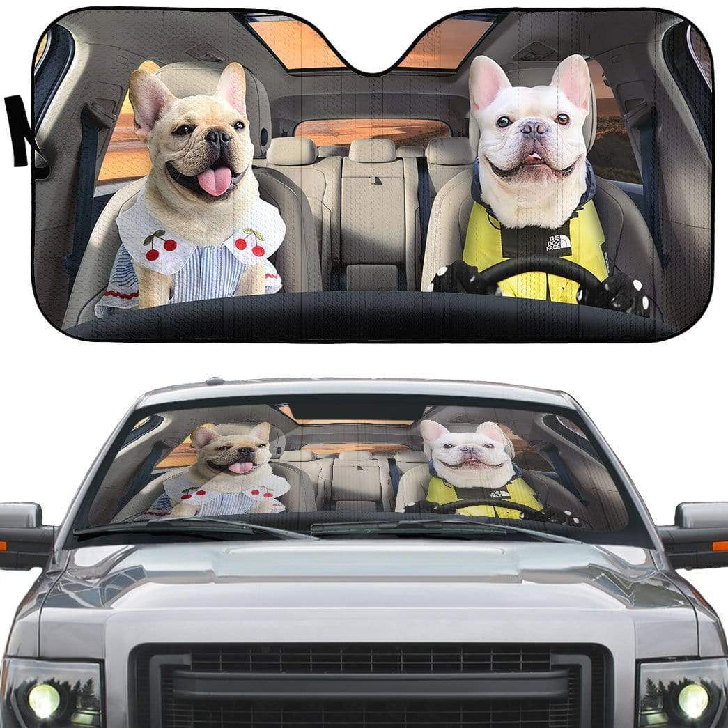 Gearhumans 3D Adorable Bulldog Couple Custom Car Auto Sunshade