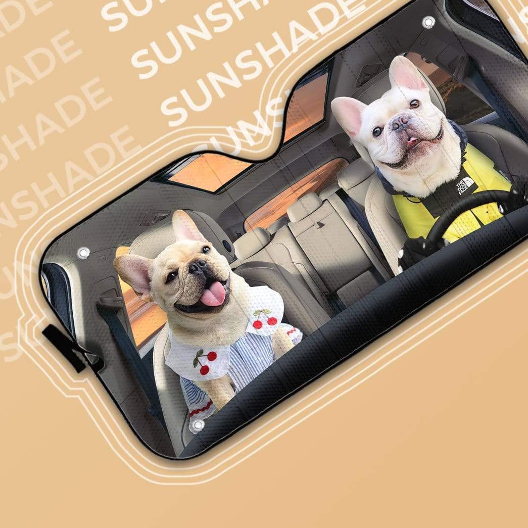 Gearhumans 3D Adorable Bulldog Couple Custom Car Auto Sunshade