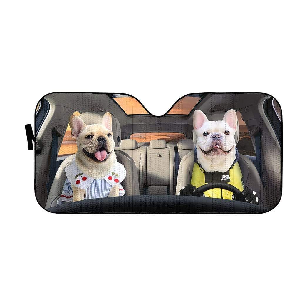 Gearhumans 3D Adorable Bulldog Couple Custom Car Auto Sunshade