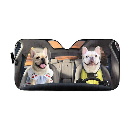 Gearhumans 3D Adorable Bulldog Couple Custom Car Auto Sunshade
