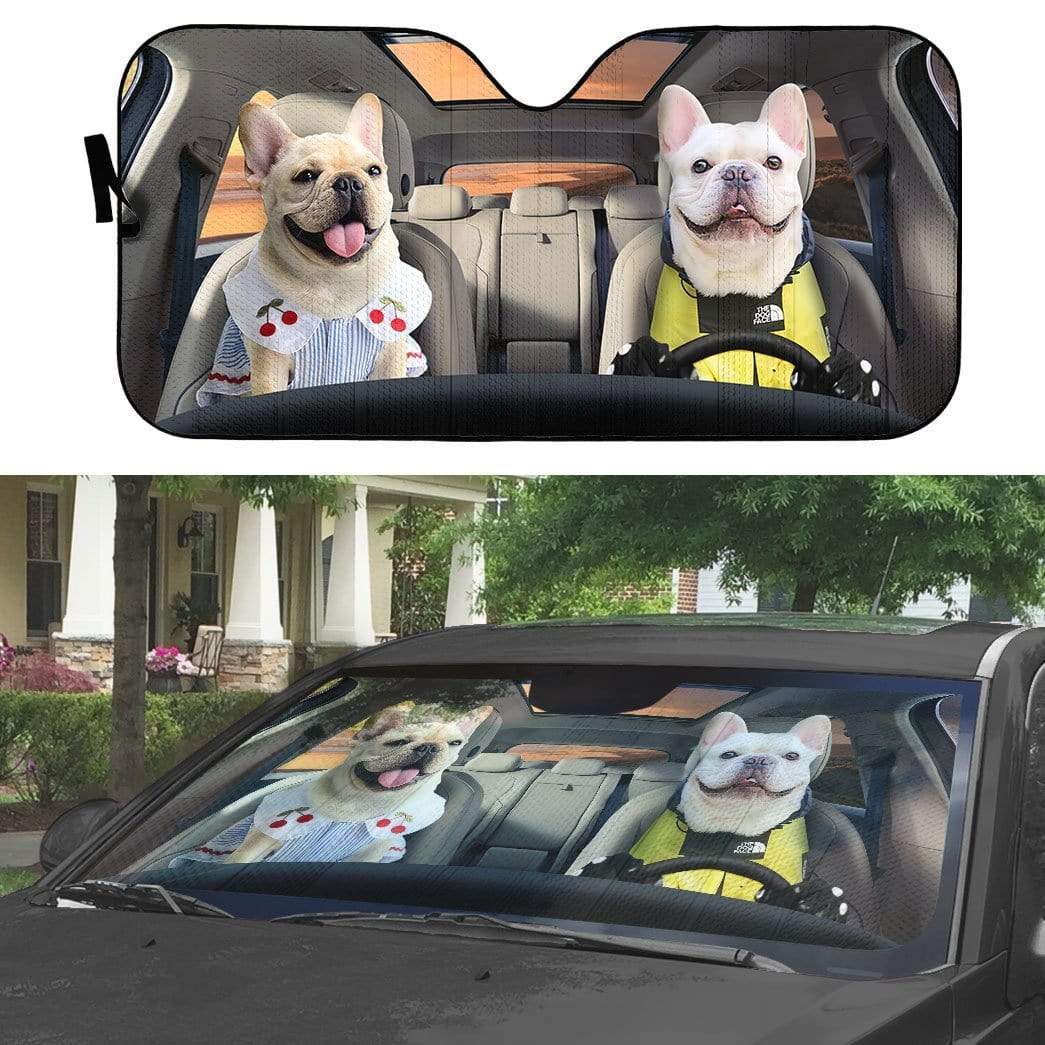 Gearhumans 3D Adorable Bulldog Couple Custom Car Auto Sunshade