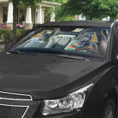 Gearhumans 3D Adorable Bulldog Friend Couple Custom Car Auto Sunshade
