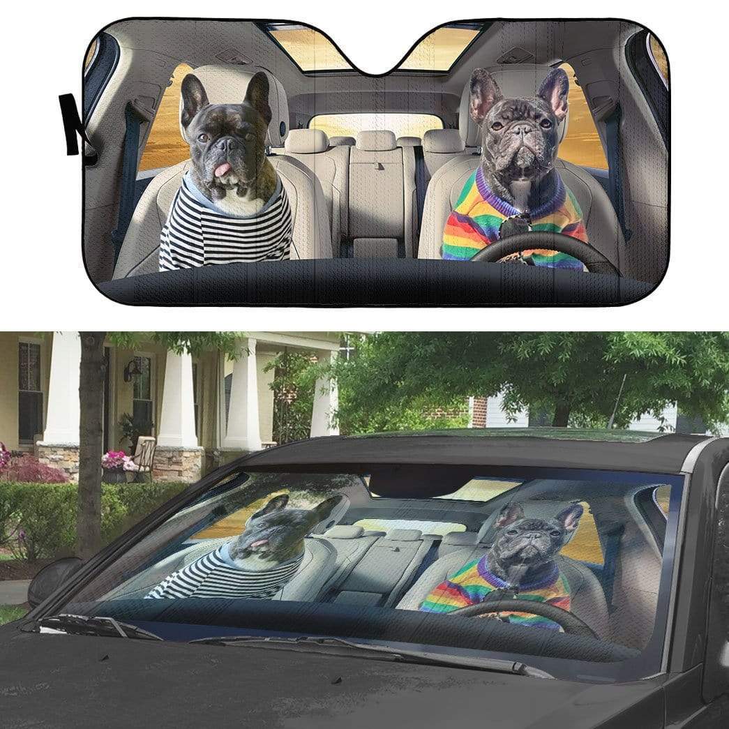 Gearhumans 3D Adorable Bulldog Friend Couple Custom Car Auto Sunshade