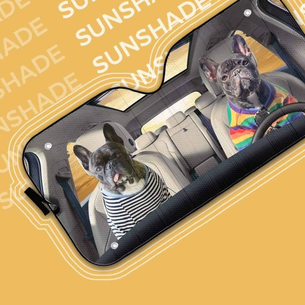 Gearhumans 3D Adorable Bulldog Friend Couple Custom Car Auto Sunshade